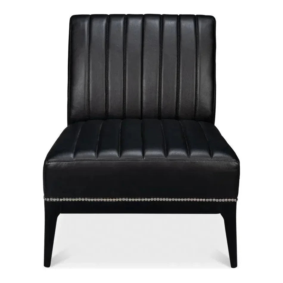 Agave Leather Black Armless Slipper Chair - LOOMLAN - Sarreid - Accent Chairs