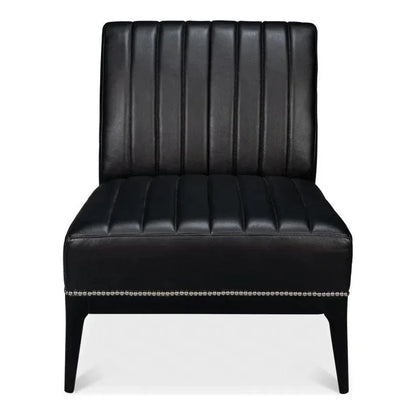 Agave Leather Black Armless Slipper Chair - LOOMLAN - Sarreid - Accent Chairs