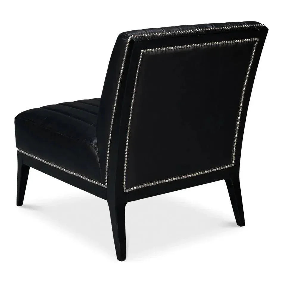 Agave Leather Black Armless Slipper Chair - LOOMLAN - Sarreid - Accent Chairs