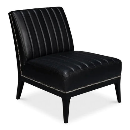 Agave Leather Black Armless Slipper Chair - LOOMLAN - Sarreid - Accent Chairs