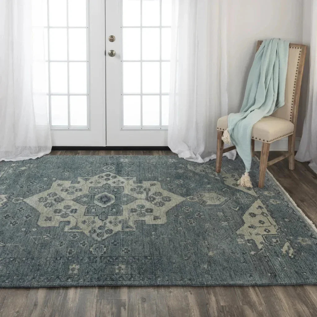 Agio Medallion Dark Blue Large Area Rugs - LOOMLAN - LOOMLAN - Area Rugs