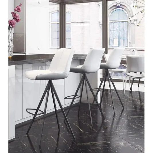 Aki White & Black Bar Chair (Set of 2) - LOOMLAN - Zuo Modern - Bar Stools
