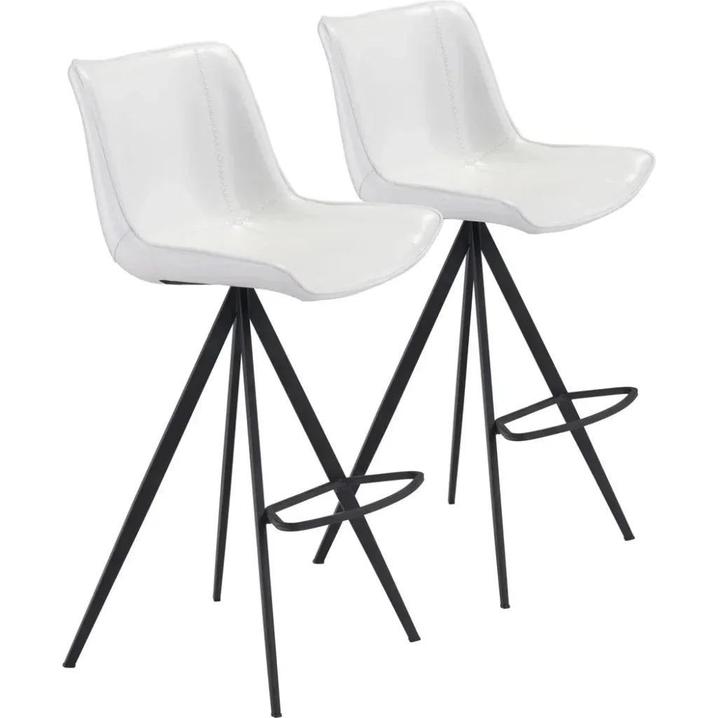 Aki White & Black Bar Chair (Set of 2) - LOOMLAN - Zuo Modern - Bar Stools