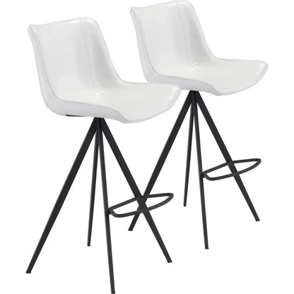 Aki White & Black Bar Chair (Set of 2) - LOOMLAN - Zuo Modern - Bar Stools