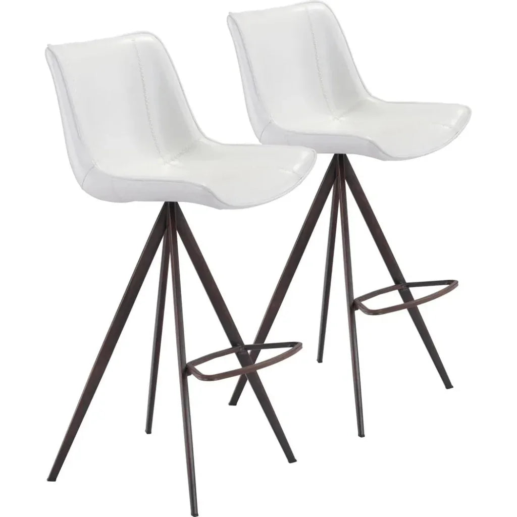 Aki White & Walnut Bar Chair (Set of 2) - LOOMLAN - Zuo Modern - Bar Stools