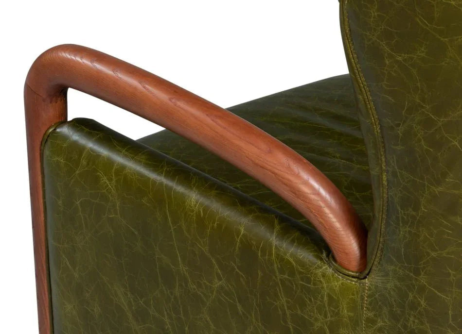 Alastair Britain Green Leather Chair - LOOMLAN - Sarreid - Club Chairs