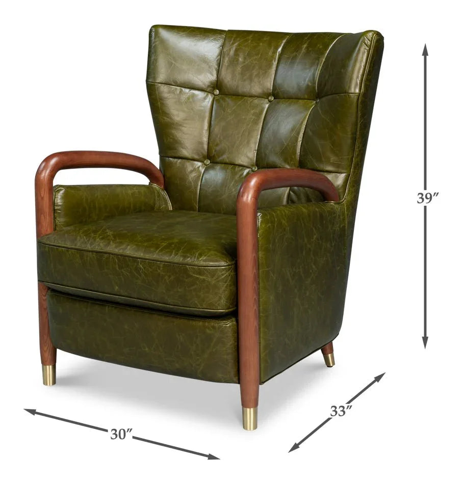 Alastair Britain Green Leather Chair - LOOMLAN - Sarreid - Club Chairs