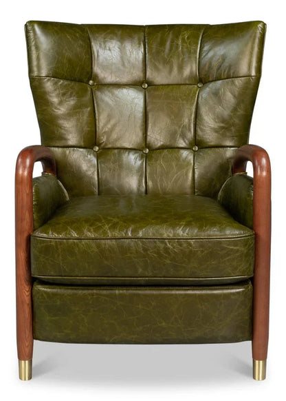Alastair Britain Green Leather Chair - LOOMLAN - Sarreid - Club Chairs