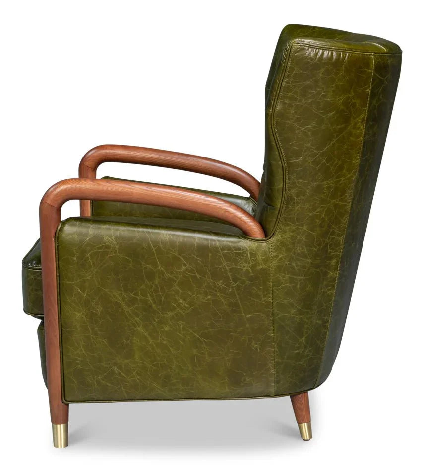 Alastair Britain Green Leather Chair - LOOMLAN - Sarreid - Club Chairs