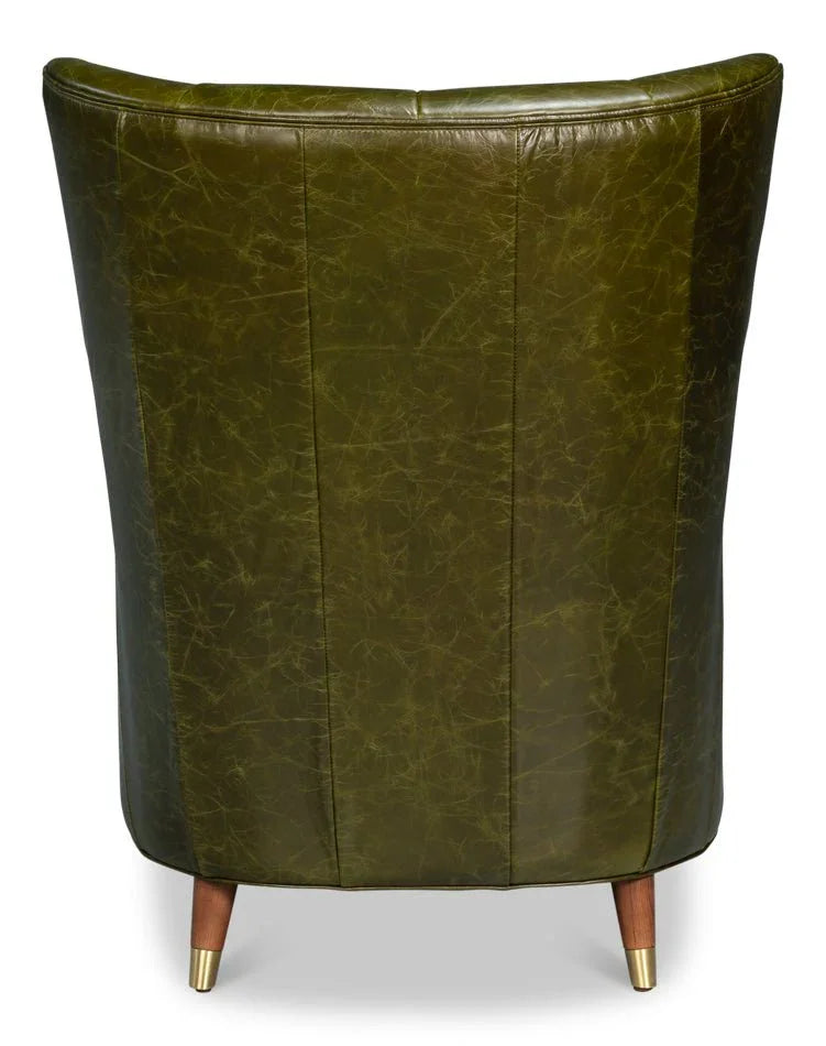 Alastair Britain Green Leather Chair - LOOMLAN - Sarreid - Club Chairs