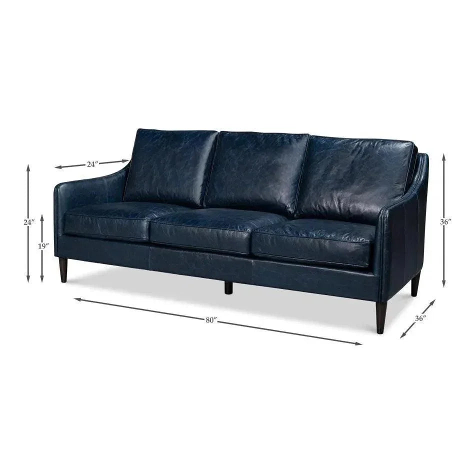 Alehandro Leather and Wood Blue Sofa - LOOMLAN - Sarreid - Sofas & Loveseats