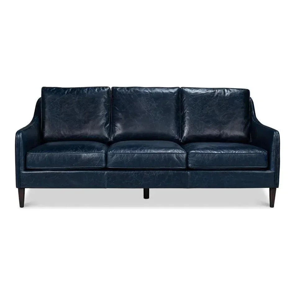 Alehandro Leather and Wood Blue Sofa - LOOMLAN - Sarreid - Sofas & Loveseats