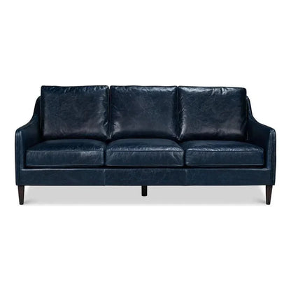 Alehandro Leather and Wood Blue Sofa - LOOMLAN - Sarreid - Sofas & Loveseats