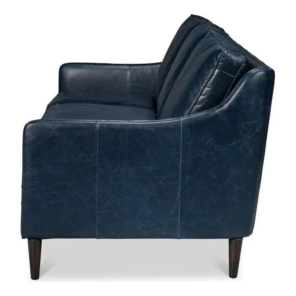 Alehandro Leather and Wood Blue Sofa - LOOMLAN - Sarreid - Sofas & Loveseats