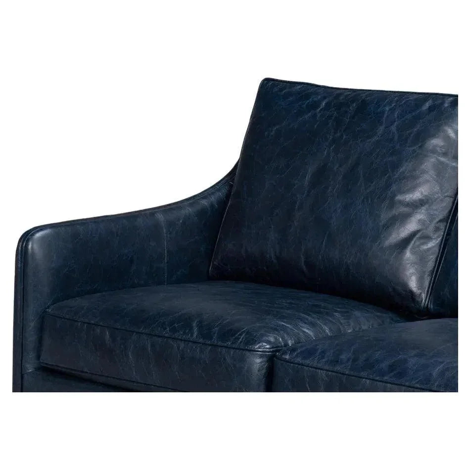 Alehandro Leather and Wood Blue Sofa - LOOMLAN - Sarreid - Sofas & Loveseats