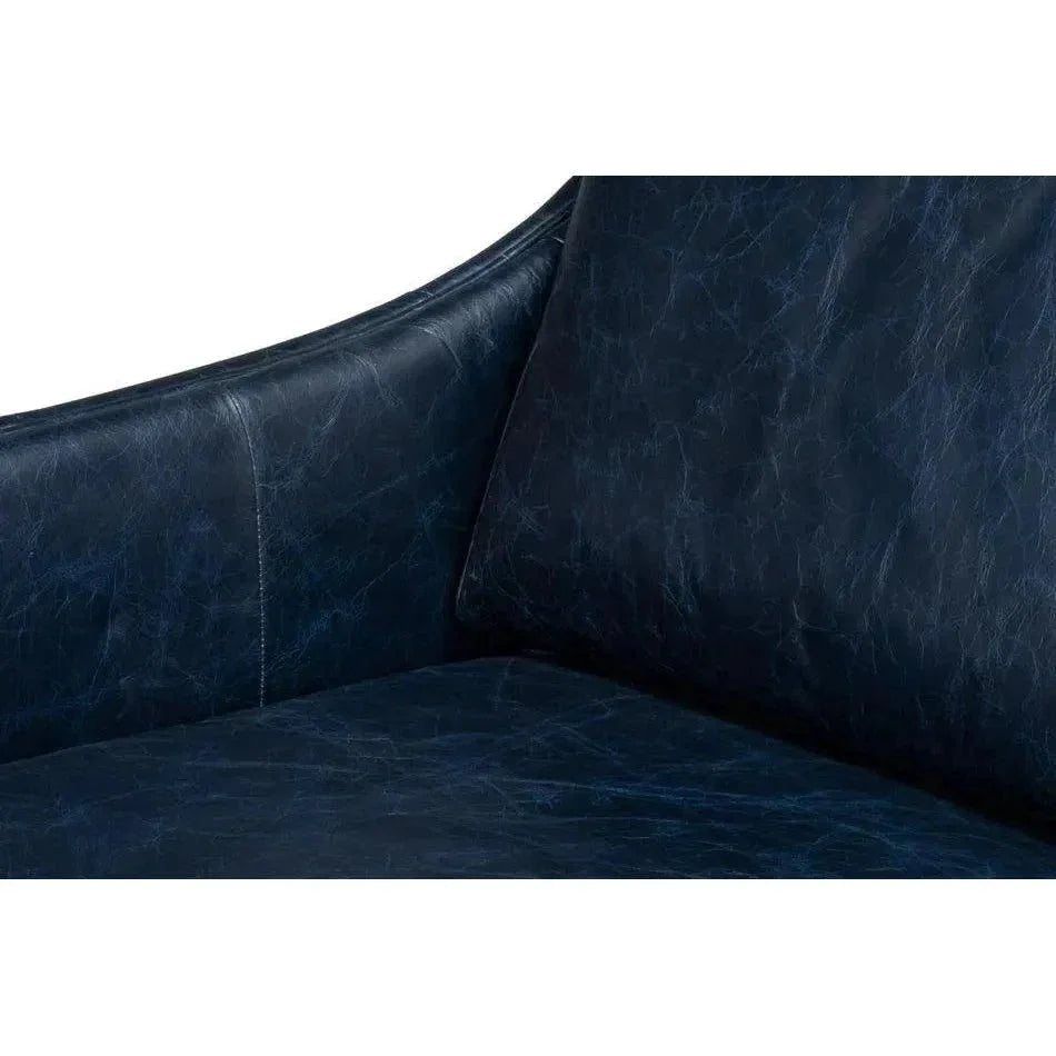 Alehandro Leather and Wood Blue Sofa - LOOMLAN - Sarreid - Sofas & Loveseats