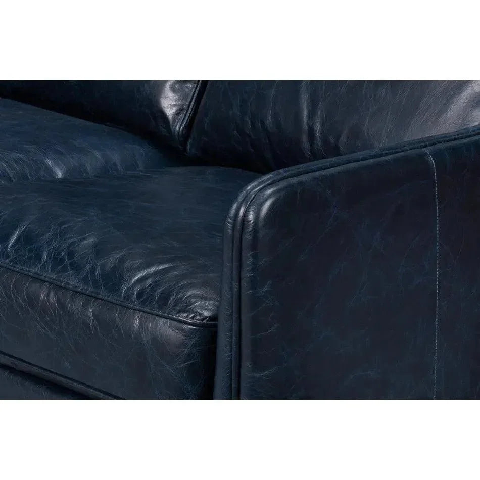 Alehandro Leather and Wood Blue Sofa - LOOMLAN - Sarreid - Sofas & Loveseats