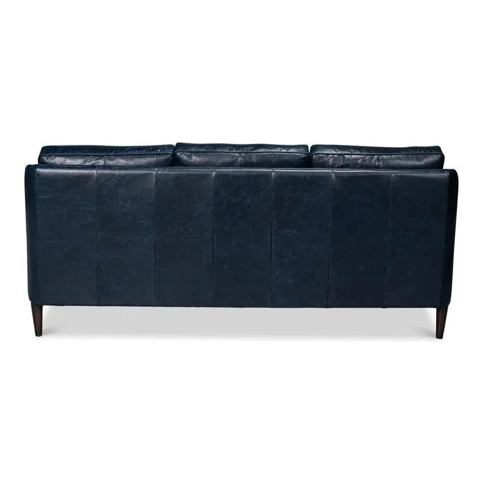 Alehandro Leather and Wood Blue Sofa - LOOMLAN - Sarreid - Sofas & Loveseats