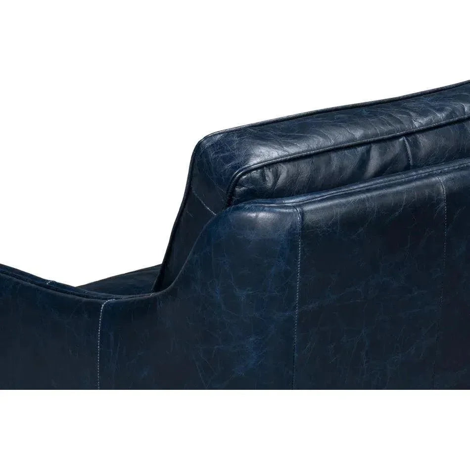 Alehandro Leather and Wood Blue Sofa - LOOMLAN - Sarreid - Sofas & Loveseats
