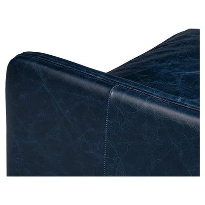 Alehandro Leather and Wood Blue Sofa - LOOMLAN - Sarreid - Sofas & Loveseats