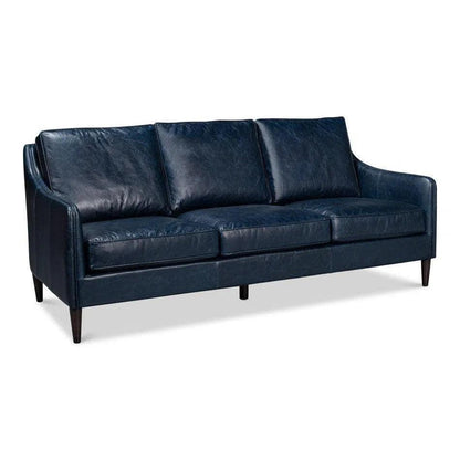 Alehandro Leather and Wood Blue Sofa - LOOMLAN - Sarreid - Sofas & Loveseats