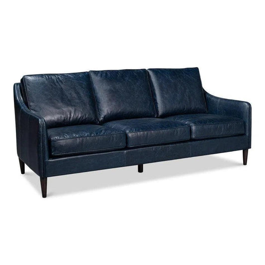 Alehandro Leather and Wood Blue Sofa - LOOMLAN - Sarreid - Sofas & Loveseats