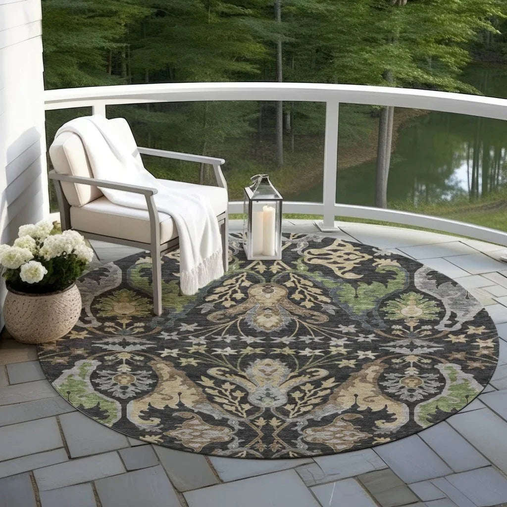Alfreda Black Washable Indoor - Outdoor Rug - LOOMLAN - LOOMLAN Rugs - Outdoor Rugs