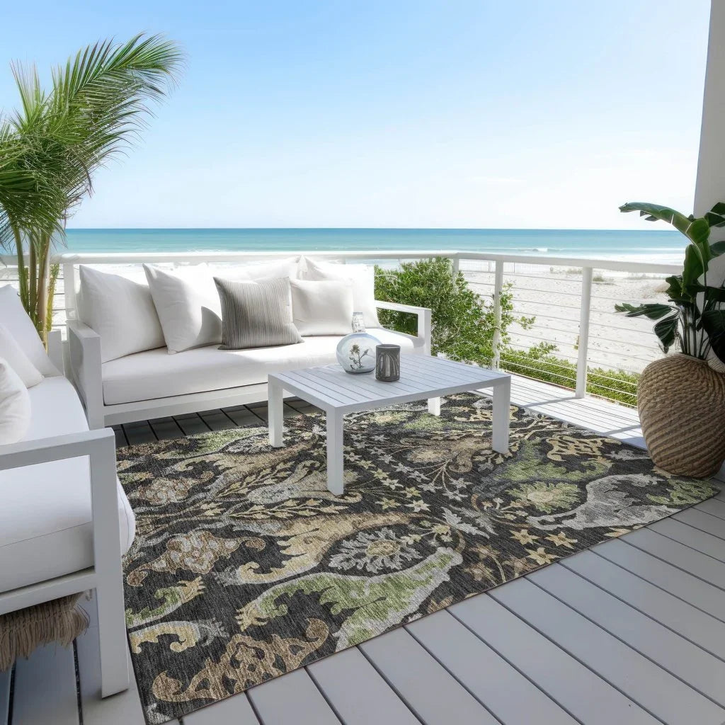 Alfreda Black Washable Indoor - Outdoor Rug - LOOMLAN - LOOMLAN Rugs - Outdoor Rugs