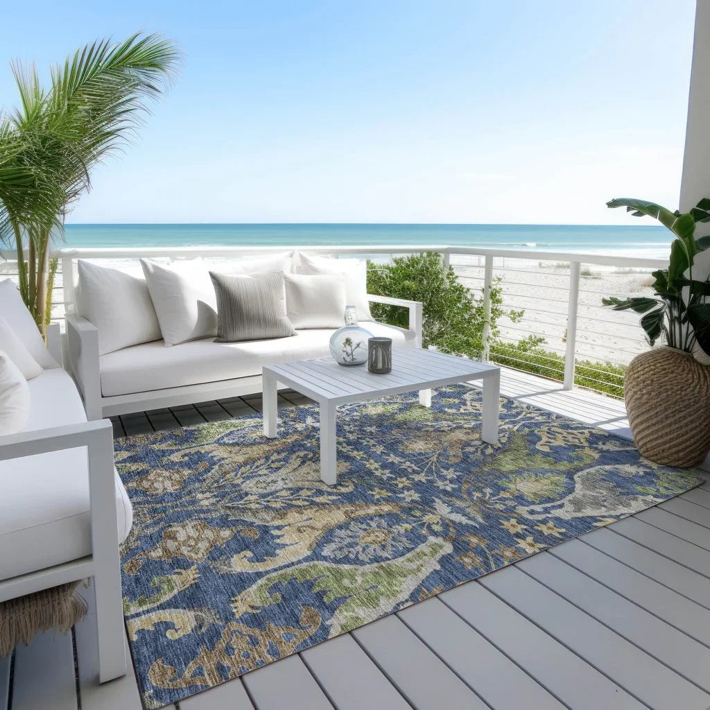 Alfreda Blue Washable Indoor - Outdoor Rug - LOOMLAN - LOOMLAN Rugs - Outdoor Rugs