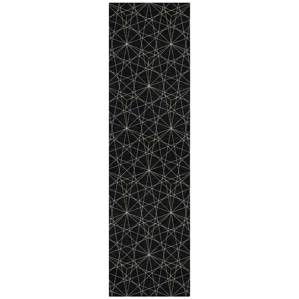 Alina Black Washable Indoor-Outdoor Rug-Outdoor Rugs-LOOMLAN Rugs-2'3" x 7'6"-LOOMLAN