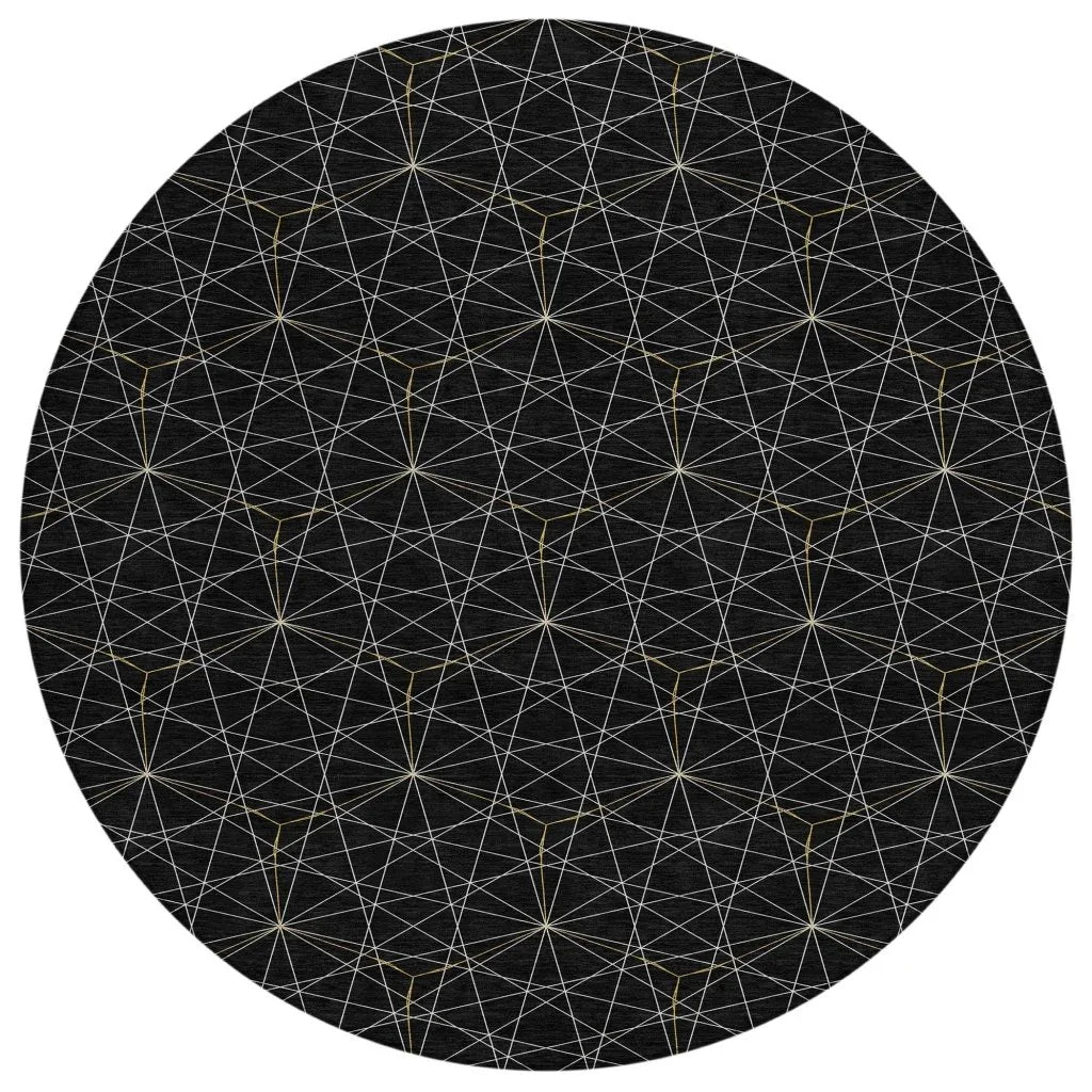 Alina Black Washable Indoor-Outdoor Rug-Outdoor Rugs-LOOMLAN Rugs-8' x 8'-LOOMLAN