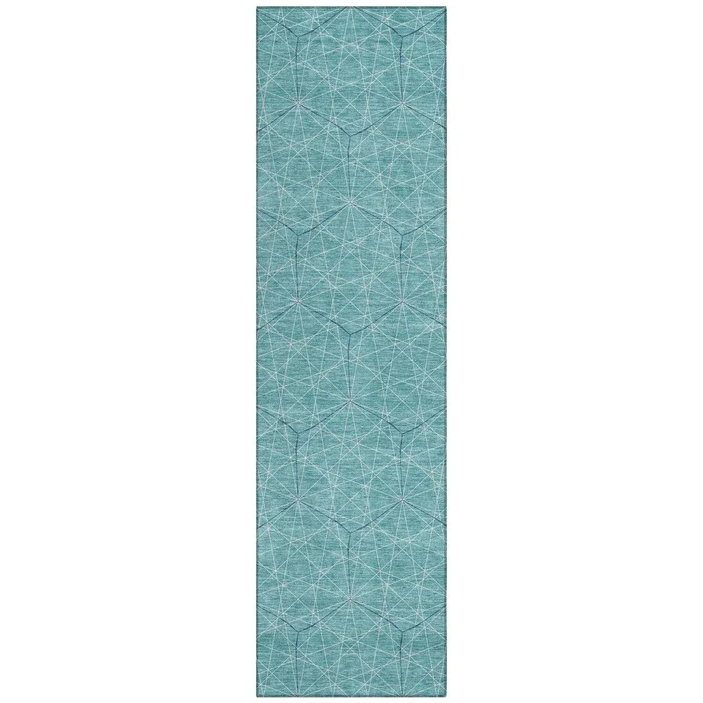 Alina Teal Washable Indoor-Outdoor Rug-Outdoor Rugs-LOOMLAN Rugs-2'3" x 7'6"-LOOMLAN