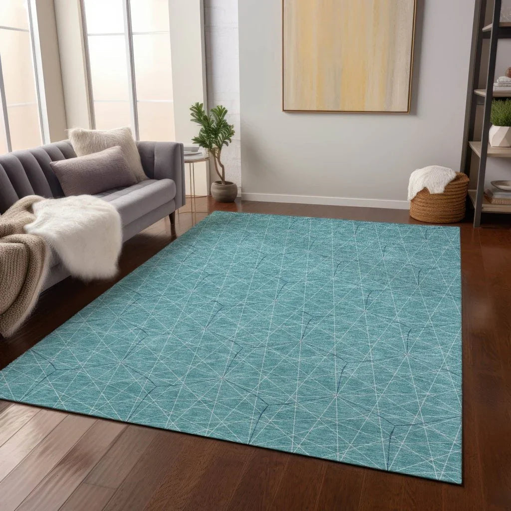 Alina Teal Washable Indoor-Outdoor Rug-Outdoor Rugs-LOOMLAN Rugs-LOOMLAN