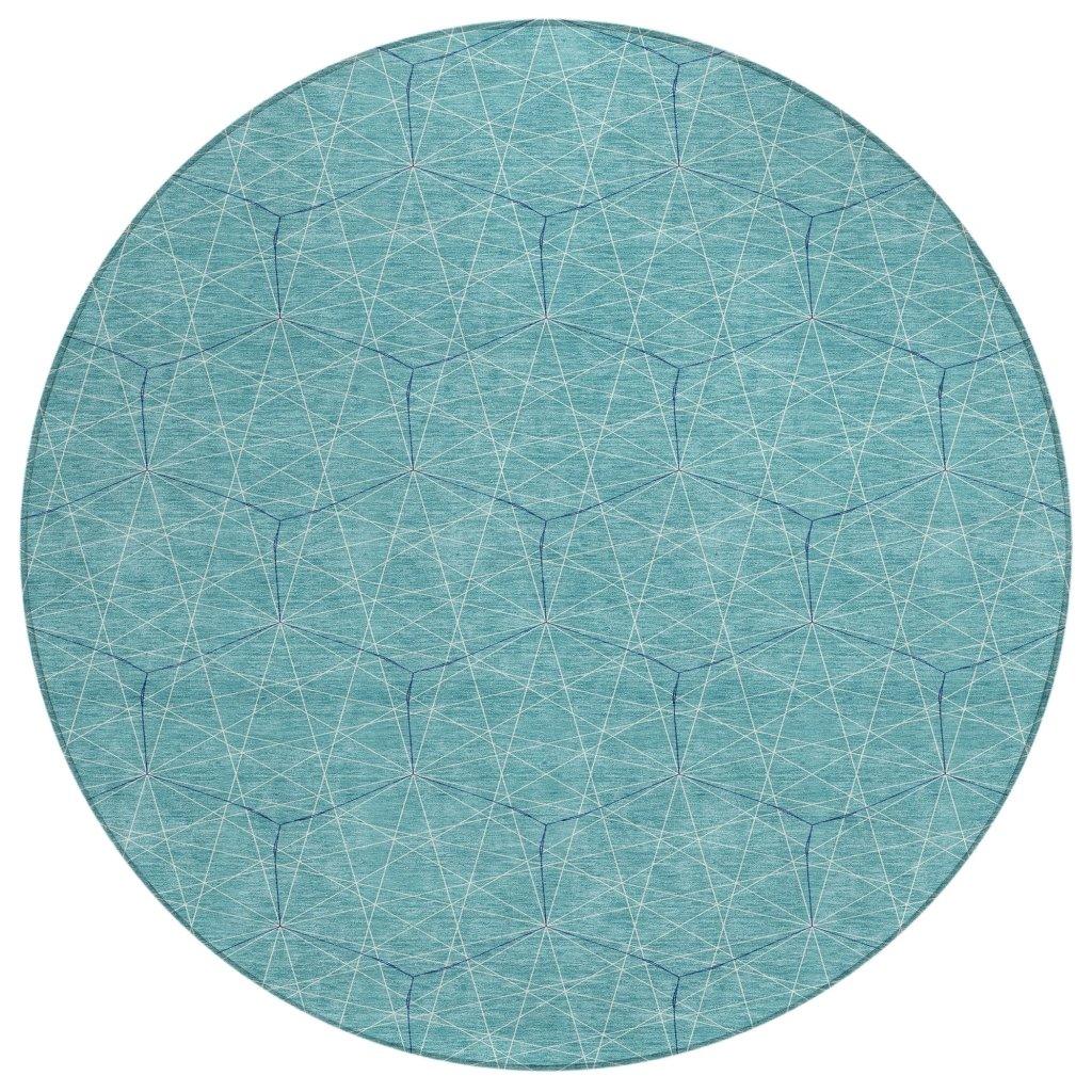 Alina Teal Washable Indoor-Outdoor Rug-Outdoor Rugs-LOOMLAN Rugs-8' x 8'-LOOMLAN