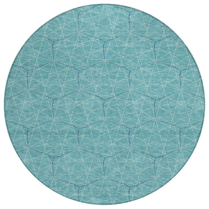 Alina Teal Washable Indoor-Outdoor Rug-Outdoor Rugs-LOOMLAN Rugs-8' x 8'-LOOMLAN