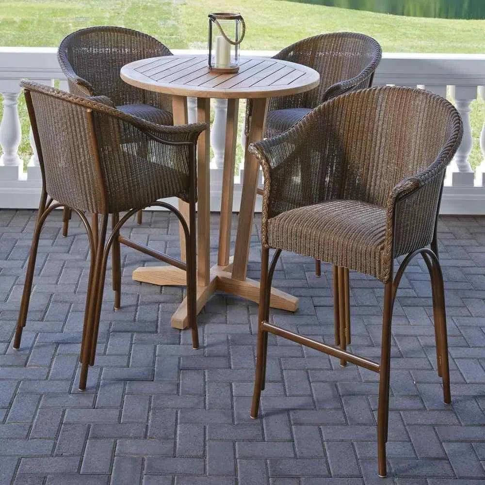 All Seasons Balcony Stool Padded Seat Wicker Outdoor-Outdoor Accent Chairs-Lloyd Flanders-LOOMLAN