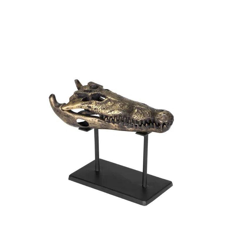 Alligator On Stand Antique Brass Sculpture