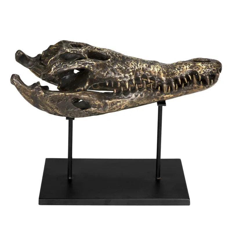 Alligator On Stand Antique Brass Sculpture