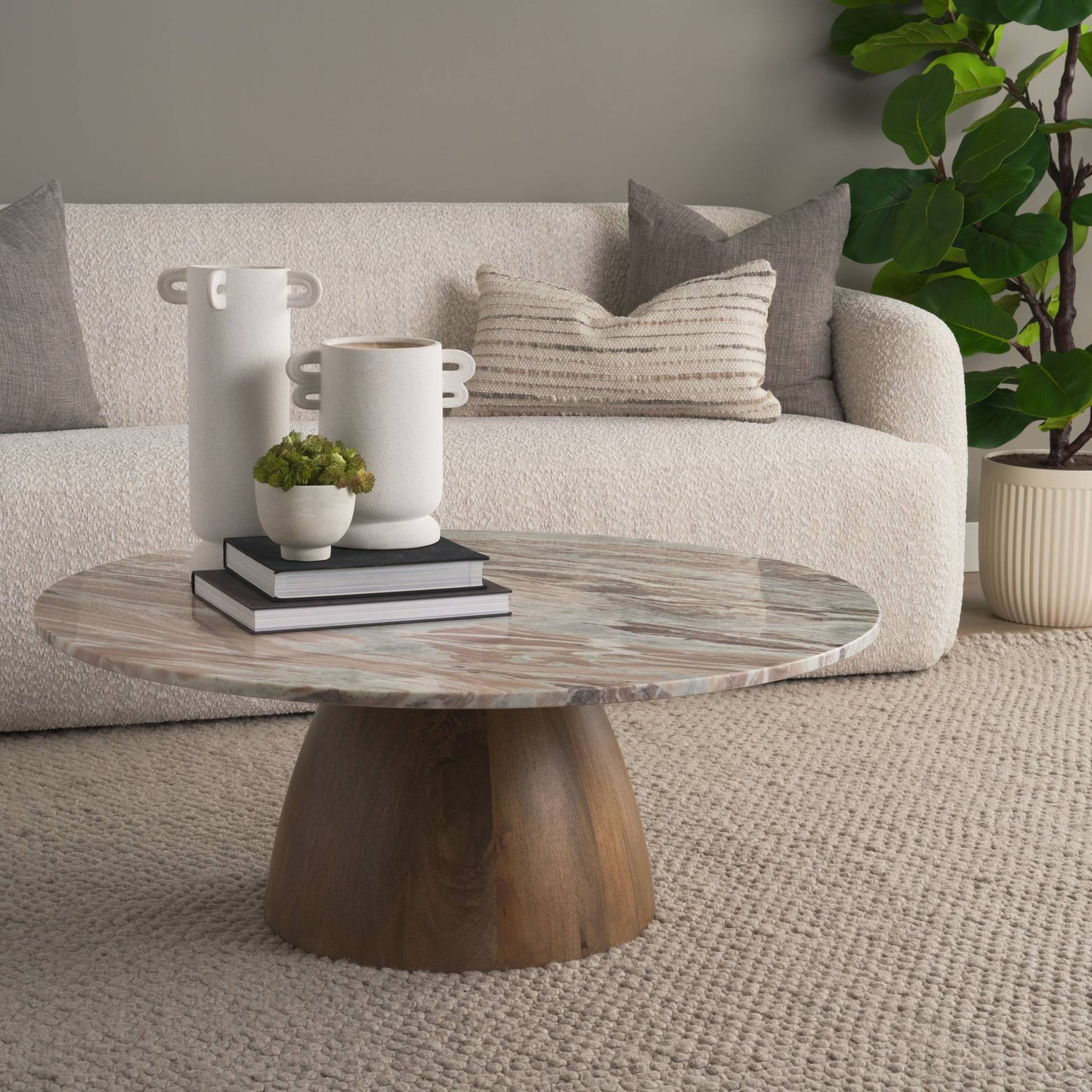 Allyson Pink Marble Top Round Coffee Table