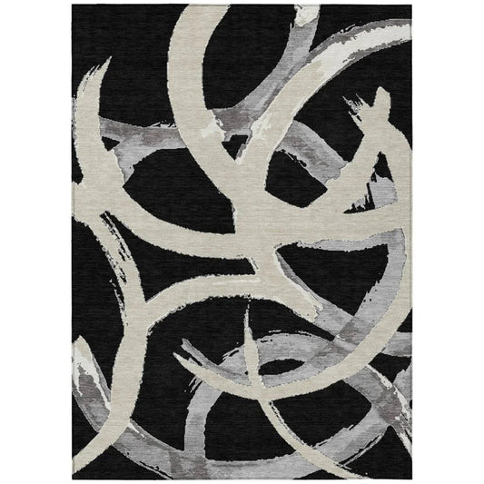 Aloura Black Washable Indoor-Outdoor Rug-Outdoor Rugs-LOOMLAN Rugs-2'6" x 3'10"-LOOMLAN