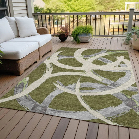 Aloura Green Washable Indoor-Outdoor Rug-Outdoor Rugs-LOOMLAN Rugs-LOOMLAN