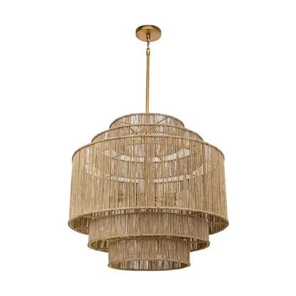Alyssa Antique Brass Rod Suspended Jute Chandelier - LOOMLAN - SUNPAN - Chandeliers