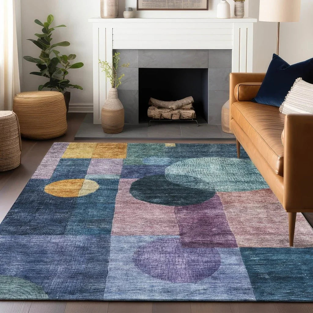 Amara Blue Washable Indoor-Outdoor Rug-Outdoor Rugs-LOOMLAN Rugs-LOOMLAN