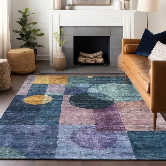 Amara Blue Washable Indoor-Outdoor Rug-Outdoor Rugs-LOOMLAN Rugs-LOOMLAN
