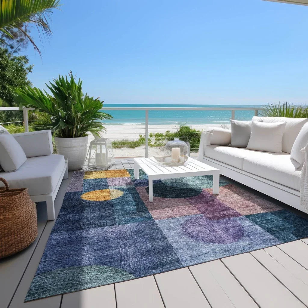 Amara Blue Washable Indoor-Outdoor Rug-Outdoor Rugs-LOOMLAN Rugs-LOOMLAN