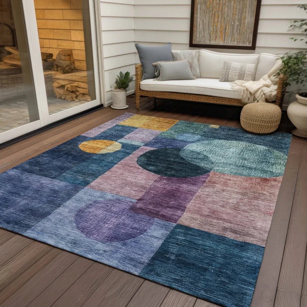 Amara Blue Washable Indoor-Outdoor Rug-Outdoor Rugs-LOOMLAN Rugs-LOOMLAN