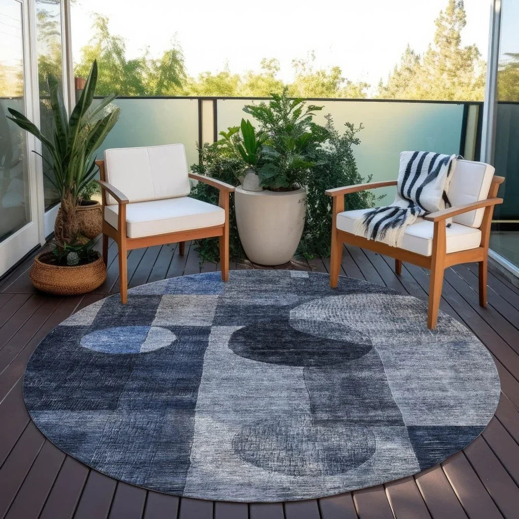 Amara Navy Washable Indoor-Outdoor Rug-Outdoor Rugs-LOOMLAN Rugs-LOOMLAN