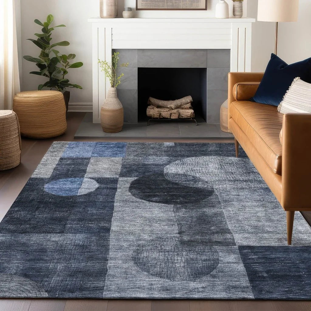 Amara Navy Washable Indoor-Outdoor Rug-Outdoor Rugs-LOOMLAN Rugs-LOOMLAN
