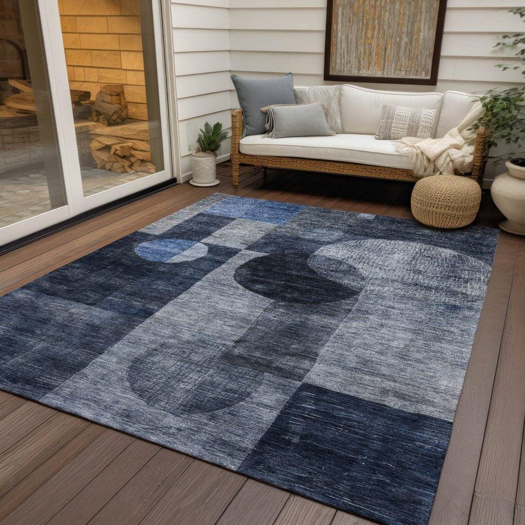 Amara Navy Washable Indoor-Outdoor Rug-Outdoor Rugs-LOOMLAN Rugs-LOOMLAN