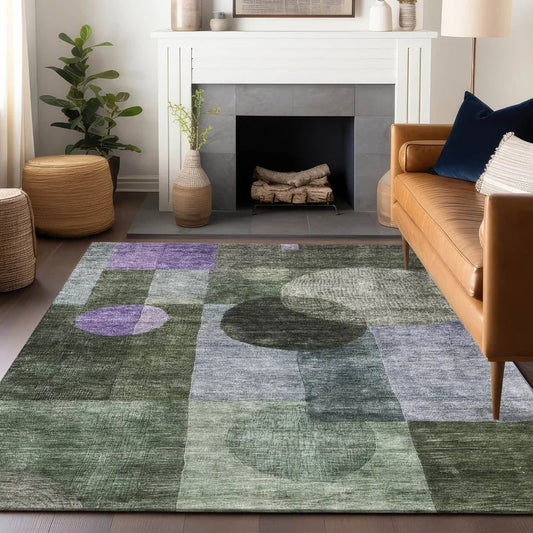 Amara Olive Washable Indoor-Outdoor Rug-Outdoor Rugs-LOOMLAN Rugs-LOOMLAN